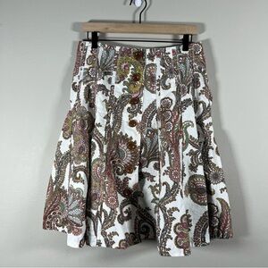 CAbi Style 861 Paisley Zip Up Button Front Pleated 100% Cotton Skirt Women’s 8